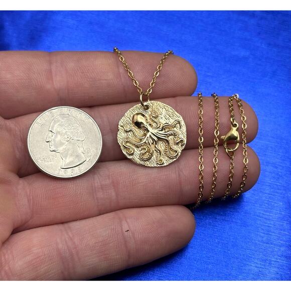 Bronze Octopus Pendant with Stainless Steel Chain - Picture 3 of 3